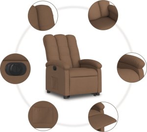 vidaXL vidaXL Podnoszony fotel masujący, elektryczny, rozkładany, brązowy 7