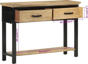 vidaXL Stolik konsolowy, 110x30x75 cm, surowe drewno mango 10