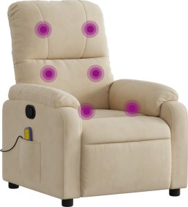 vidaXL Rozkładany fotel masujący, kremowy, obity mikrofibrą 2