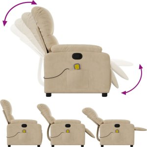 vidaXL Rozkładany fotel masujący, kremowy, obity mikrofibrą 5