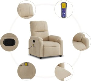 vidaXL Rozkładany fotel masujący, kremowy, obity mikrofibrą 6