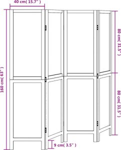 vidaXL vidaXL Parawan pokojowy, 4-panelowy, biały, lite drewno paulowni 8