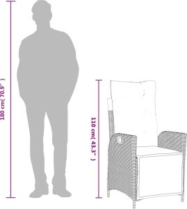 vidaXL Rozkładany fotel ogrodowy z podnóżkiem, czarny polirattan 11