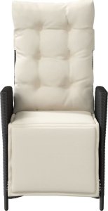 vidaXL Rozkładany fotel ogrodowy z podnóżkiem, czarny polirattan 4