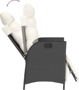 vidaXL Rozkładany fotel ogrodowy z podnóżkiem, czarny polirattan 7