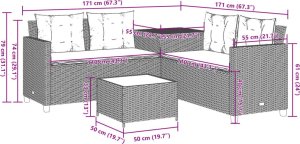 vidaXL Narożnik ogrodowy z poduszkami i stolikiem, rattan PE, beżowy 12