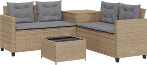 vidaXL Narożnik ogrodowy z poduszkami i stolikiem, rattan PE, beżowy 2