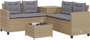 vidaXL Narożnik ogrodowy z poduszkami i stolikiem, rattan PE, beżowy 3