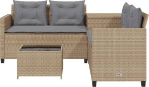 vidaXL Narożnik ogrodowy z poduszkami i stolikiem, rattan PE, beżowy 4