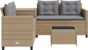 vidaXL Narożnik ogrodowy z poduszkami i stolikiem, rattan PE, beżowy 5