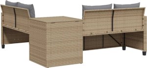 vidaXL Narożnik ogrodowy z poduszkami i stolikiem, rattan PE, beżowy 6