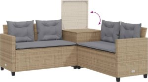 vidaXL Narożnik ogrodowy z poduszkami i stolikiem, rattan PE, beżowy 7