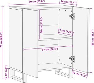 vidaXL Szafka, 60x34x75 cm, lite surowe drewno mango 11