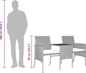 vidaXL 2-os. sofa ogrodowa ze stolikiem i stołkami, szara, polirattan 11