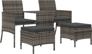 vidaXL 2-os. sofa ogrodowa ze stolikiem i stołkami, szara, polirattan 2