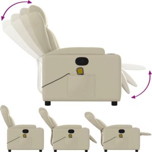 vidaXL vidaXL Rozkładany fotel masujący, kremowe, sztuczna skóra 7