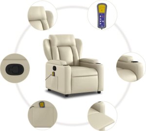 vidaXL vidaXL Rozkładany fotel masujący, kremowe, sztuczna skóra 8