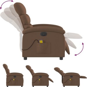 vidaXL vidaXL Rozkładany fotel masujący, elektryczny, brązowy, tkanina 7