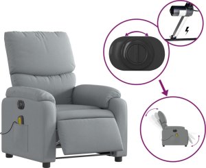 vidaXL vidaXL Rozkładany fotel masujący, elektryczny, jasnoszary, tkanina 6