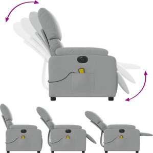 vidaXL vidaXL Rozkładany fotel masujący, elektryczny, jasnoszary, tkanina 7