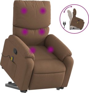vidaXL vidaXL Podnoszony fotel masujący, rozkładany, brązowy, obity tkaniną 2