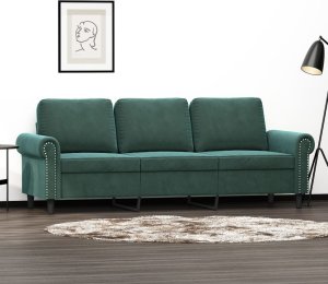 vidaXL vidaXL Sofa 3-osobowa, ciemnozielony, 180 cm, obita aksamitem 1