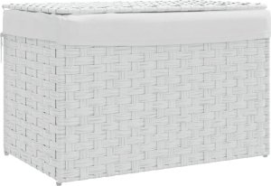 vidaXL Kosz na pranie, z pokrywą, biały, 55,5x35x34 cm, polirattan 2