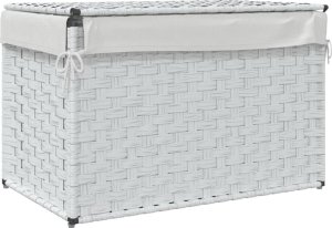 vidaXL Kosz na pranie, z pokrywą, biały, 55,5x35x34 cm, polirattan 5