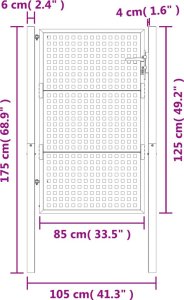 vidaXL Furtka ogrodowa, antracytowa, 105x175 cm, stal 6