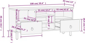 Listwa zasilająca vidaXL Szafka pod telewizor, 100x33x46 cm, lite drewno mango 11