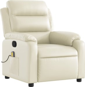 vidaXL Rozkładany fotel masujący, kremowe, sztuczna skóra 3