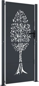 vidaXL Furtka ogrodowa, antracytowa, 105x180 cm, stal, motyw drzewa 2
