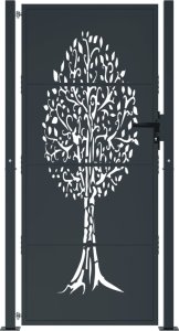 vidaXL Furtka ogrodowa, antracytowa, 105x180 cm, stal, motyw drzewa 3