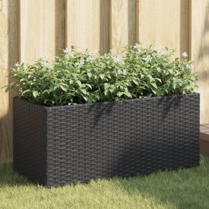 vidaXL Donica ogrodowa z 2 wkładami, czarna, 72x30x32 cm, rattan PE 1