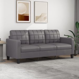 vidaXL vidaXL 3-osobowa sofa, szara, 180 cm, sztuczna skóra 1