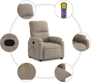 vidaXL vidaXL Rozkładany fotel masujący, kolor taupe, obity mikrofibrą 6