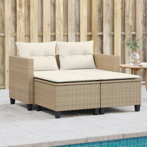 vidaXL Sofa ogrodowa 2-osobowa ze stołkami, beżowa, rattan PE 1