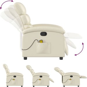 vidaXL Rozkładany fotel masujący, kremowe, sztuczna skóra 7