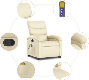 vidaXL Rozkładany fotel masujący, kremowe, sztuczna skóra 8