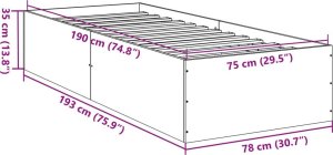 vidaXL vidaXL Łóżko bez materaca, brązowy dąb, 75x190 cm 10