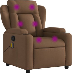 vidaXL vidaXL Rozkładany fotel masujący, brązowy, obity tkaniną 2