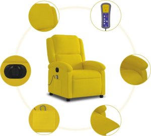 vidaXL vidaXL Rozkładany fotel masujący, elektryczny, żółty, aksamit 8