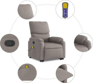 vidaXL vidaXL Podnoszony fotel masujący, rozkładany, kolor taupe, tkanina 8