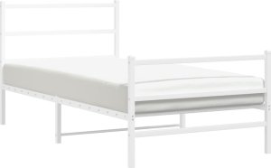 vidaXL vidaXL Metalowa rama łóżka z wezgłowiem i zanóżkiem,biała, 100x200 cm 4