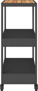 vidaXL Wózek barowy, 3-poziomowy, czarny, polirattan i drewno akacjowe 6