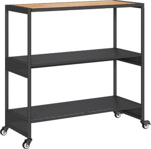 vidaXL Wózek barowy, 3-poziomowy, czarny, polirattan i drewno akacjowe 7