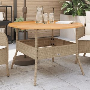 vidaXL vidaXL Stół ogrodowy z akacjowym blatem, beż, 110x71 cm, rattan PE 1