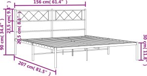 vidaXL vidaXL Metalowa rama łóżka z wezgłowiem, czarna, 150x200 cm 9