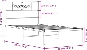vidaXL vidaXL Metalowe łóżko z wezgłowiem, bez materaca, białe, 75x190 cm 9