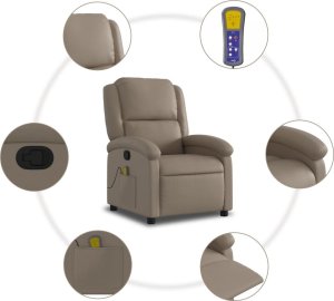 vidaXL vidaXL Rozkładany fotel masujący, cappuccino, obity sztuczną skórą 8